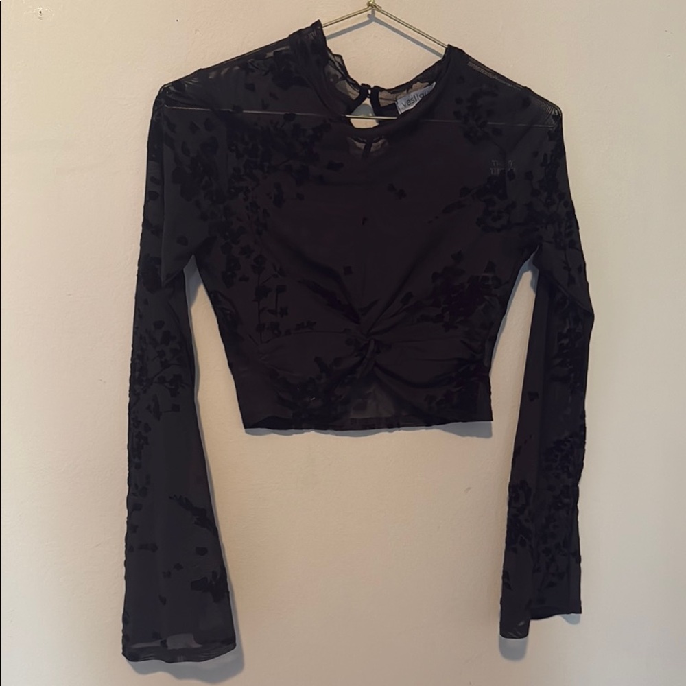 Vestique Black Bell Sleeve Crop Blouse